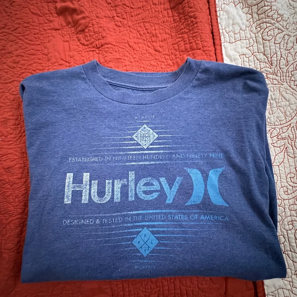 Hurley Men’s XL Long Sleeve Graphic Logo Shirt Blue Classic Fit - Picture 2 of 4
